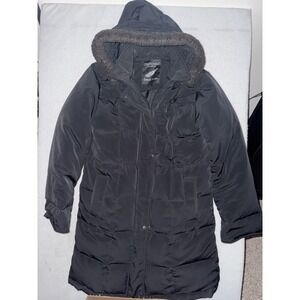 Centigrade Down Feather Puffer Jacket Black Parka Size S Removable‎ Hood Winter